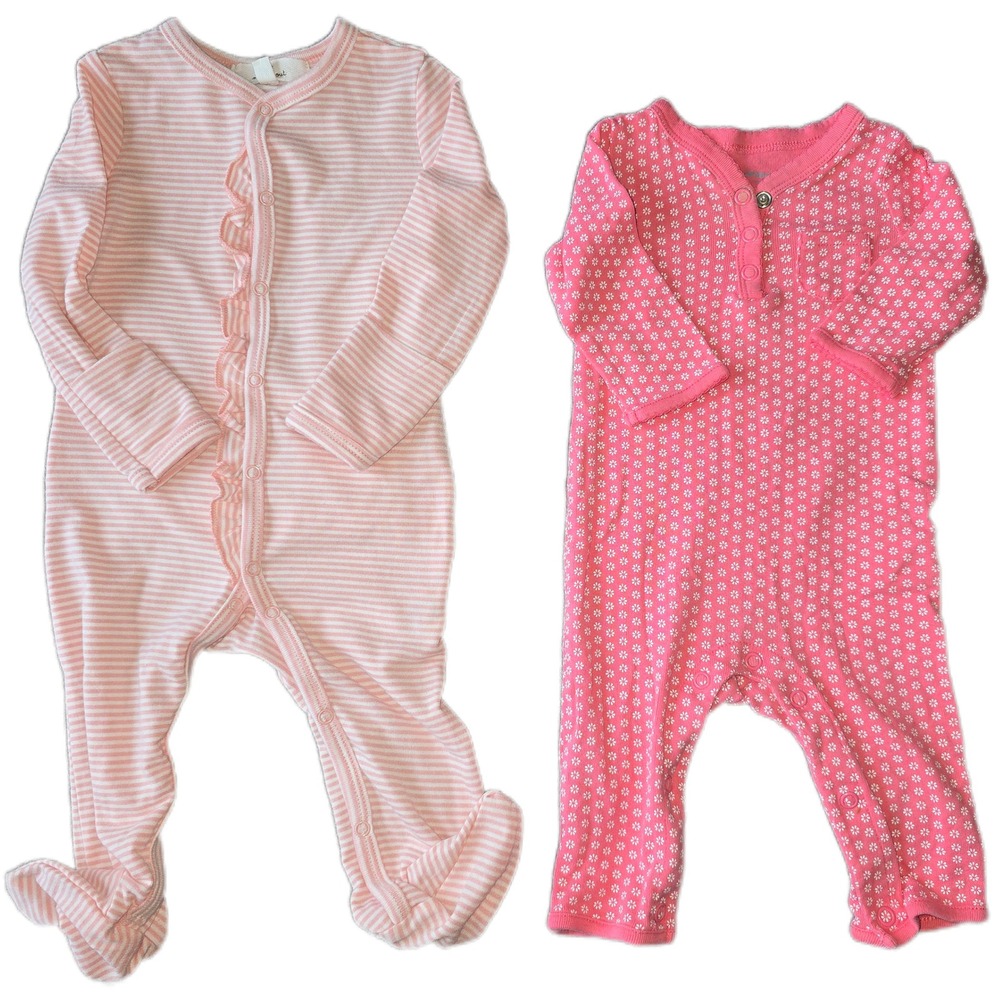 Starting Out & Carters Baby Girl Sleeper Romper Bundle Pink Floral Stripe‎ 3-6M